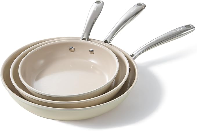 Nonstick Ceramic Frying Pan Set — 8", 9.5" & 11" (Beige White)