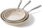 Nonstick Ceramic Frying Pan Set — 8", 9.5" & 11" (Beige White)