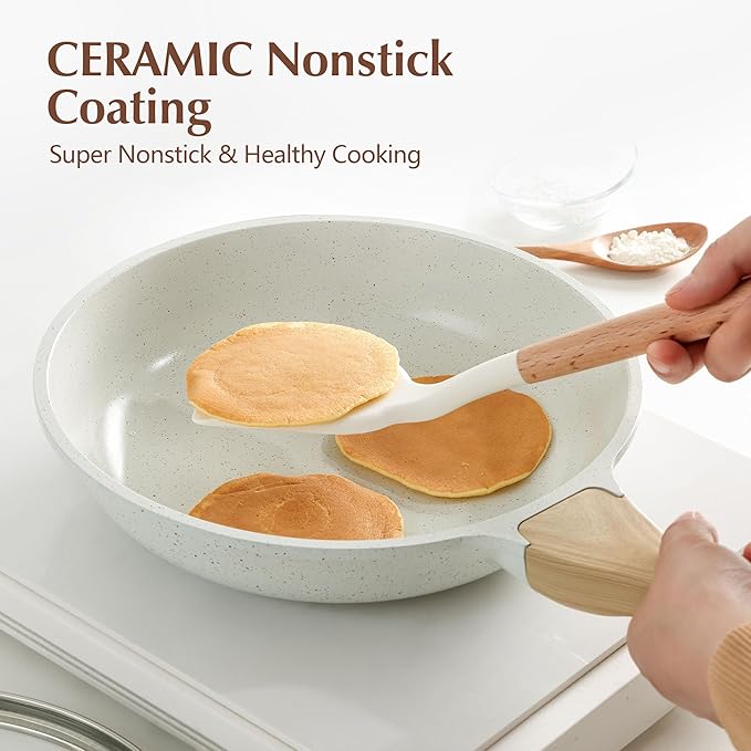 Nonstick Ceramic Frying Pan with Lid — 8"/9.5"/10"/11"/12.5" Omelet & Chef's Pan