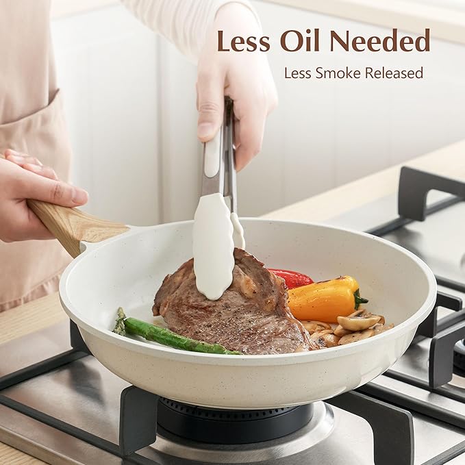 Nonstick Ceramic Frying Pan with Lid — 8"/9.5"/10"/11"/12.5" Omelet & Chef's Pan