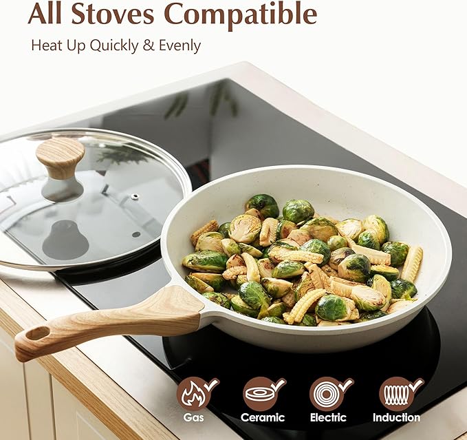 Nonstick Ceramic Frying Pan with Lid — 8"/9.5"/10"/11"/12.5" Omelet & Chef's Pan