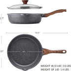 Deep Nonstick Stone Skillet with Lid — 10"/11"/12" Sauté Pan, Induction Compatible