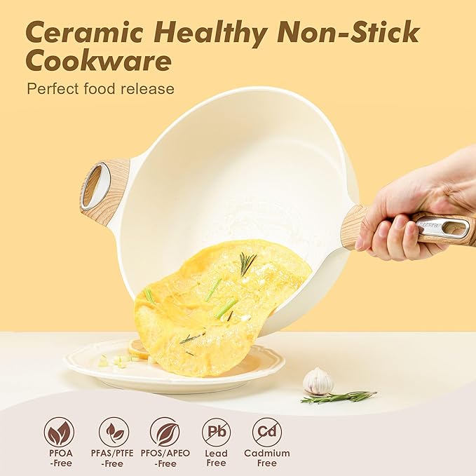 12" Ceramic Nonstick Deep Frying Pan with Lid — 5 Qt Sauté Pan, PFAS PTFE PFOA Free