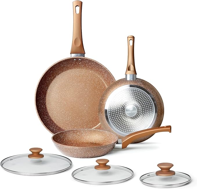 3-Piece Granite Nonstick Cookware Set with Lids — Induction Safe, PFOA Free Skillets
