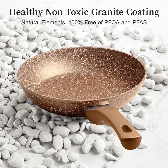 3-Piece Granite Nonstick Cookware Set with Lids — Induction Safe, PFOA Free Skillets