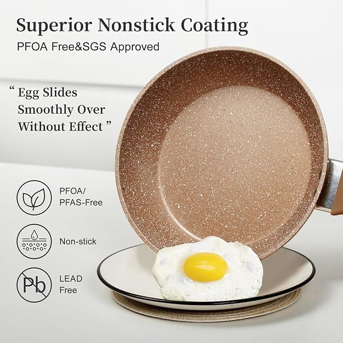 3-Piece Granite Nonstick Cookware Set with Lids — Induction Safe, PFOA Free Skillets
