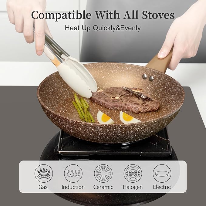 3-Piece Granite Nonstick Cookware Set with Lids — Induction Safe, PFOA Free Skillets