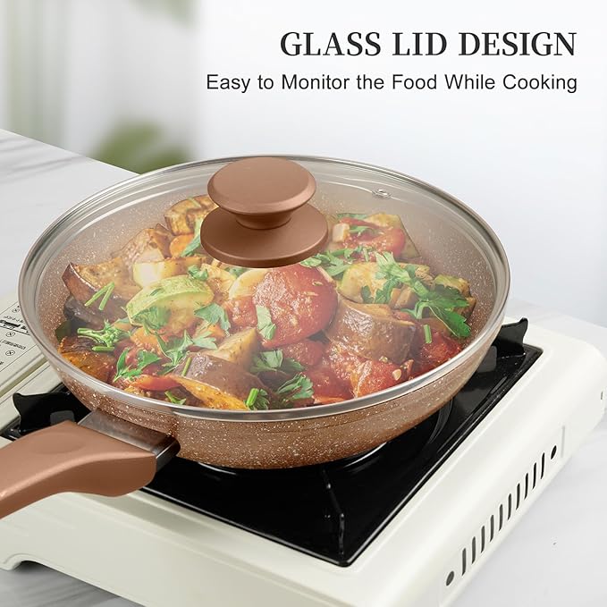 3-Piece Granite Nonstick Cookware Set with Lids — Induction Safe, PFOA Free Skillets