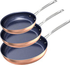 3-Piece Forged Fry Pan Set — 8", 10" & 12" Duralon Blue Ceramic Nonstick, Induction Ready
