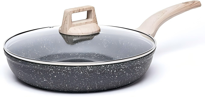 10" Granite Nonstick Frying Pan with Glass Lid — PFOA Free Stone Chef's Skillet