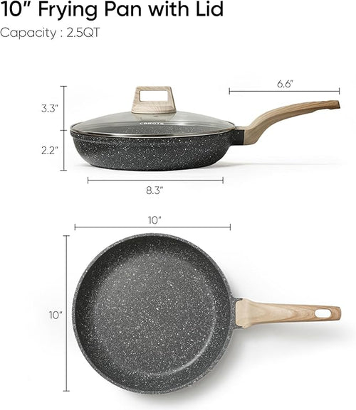 10" Granite Nonstick Frying Pan with Glass Lid — PFOA Free Stone Chef's Skillet