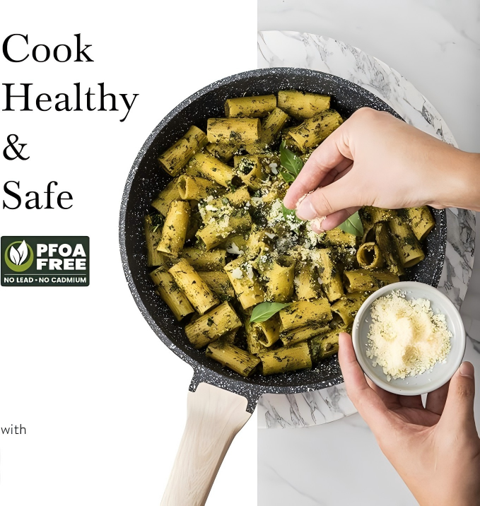 10" Granite Nonstick Frying Pan with Glass Lid — PFOA Free Stone Chef's Skillet