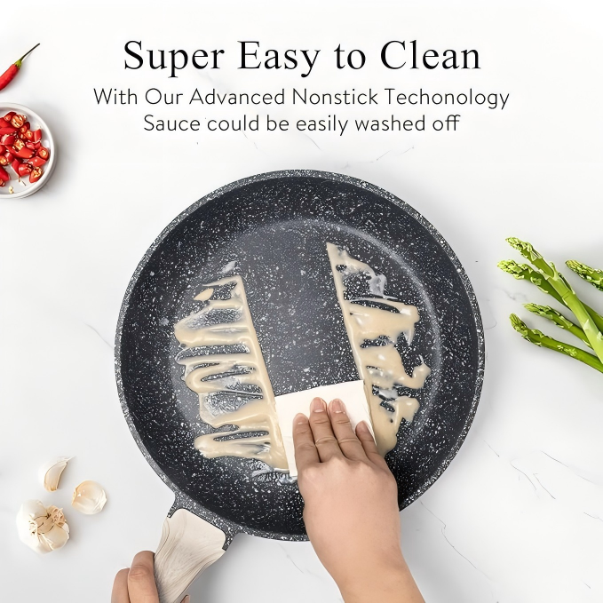10" Granite Nonstick Frying Pan with Glass Lid — PFOA Free Stone Chef's Skillet