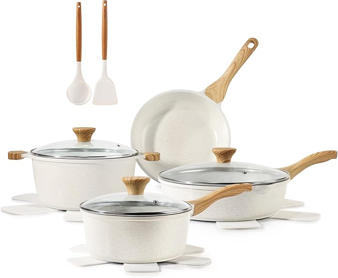 13-Piece Ceramic Nonstick Cookware Set — PFAS Free Pots & Pans with Silicone Tools