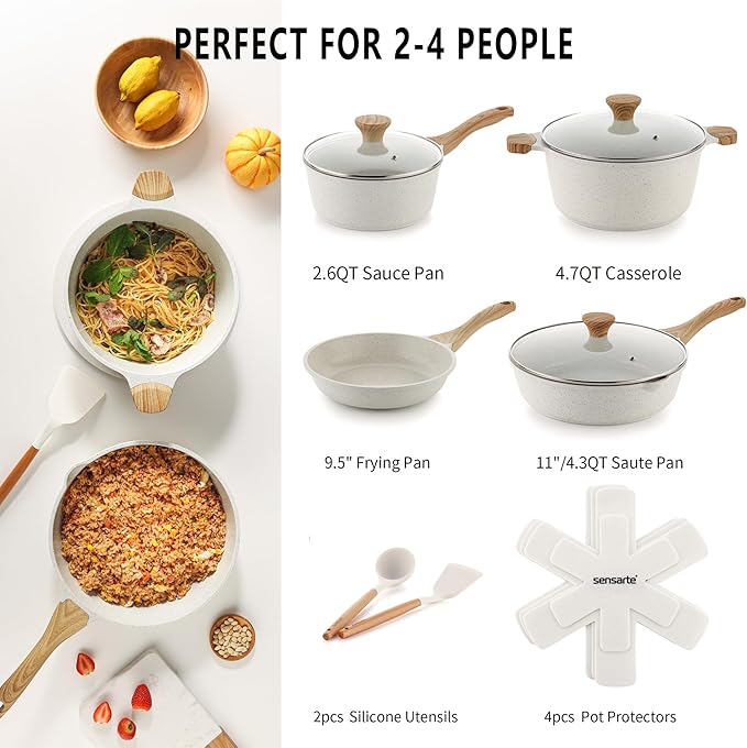 13-Piece Ceramic Nonstick Cookware Set — PFAS Free Pots & Pans with Silicone Tools