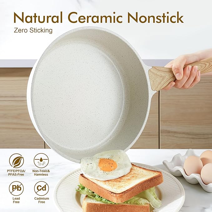 13-Piece Ceramic Nonstick Cookware Set — PFAS Free Pots & Pans with Silicone Tools
