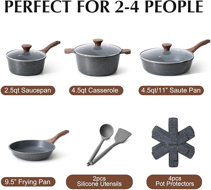13-Piece Swiss Granite Nonstick Cookware Set — PFOA Free Pots & Pans with Stay-Cool Handles