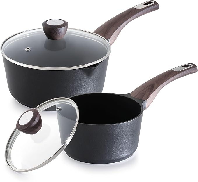 Nonstick Saucepan Set with Lids — 1.5 Qt & 2.5 Qt with Pour Spout, PFOA Free