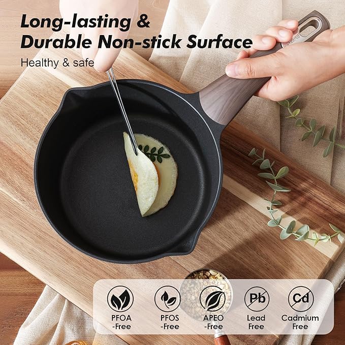 Nonstick Saucepan Set with Lids — 1.5 Qt & 2.5 Qt with Pour Spout, PFOA Free
