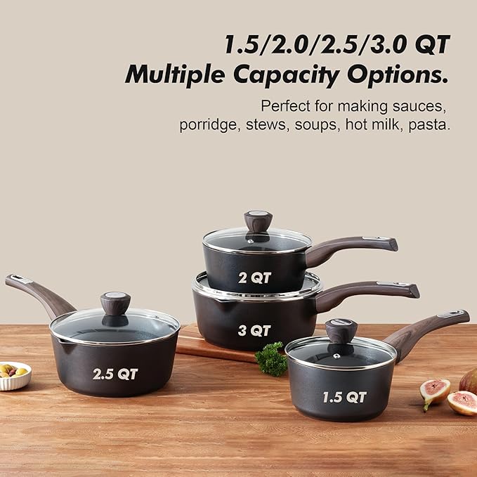 Nonstick Saucepan Set with Lids — 1.5 Qt & 2.5 Qt with Pour Spout, PFOA Free