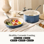 2-Piece Ceramic Cookware Set — 8" Frying Pan & 2.5 Qt Saucepan with Lids, PTFE & PFOA Free, Blue