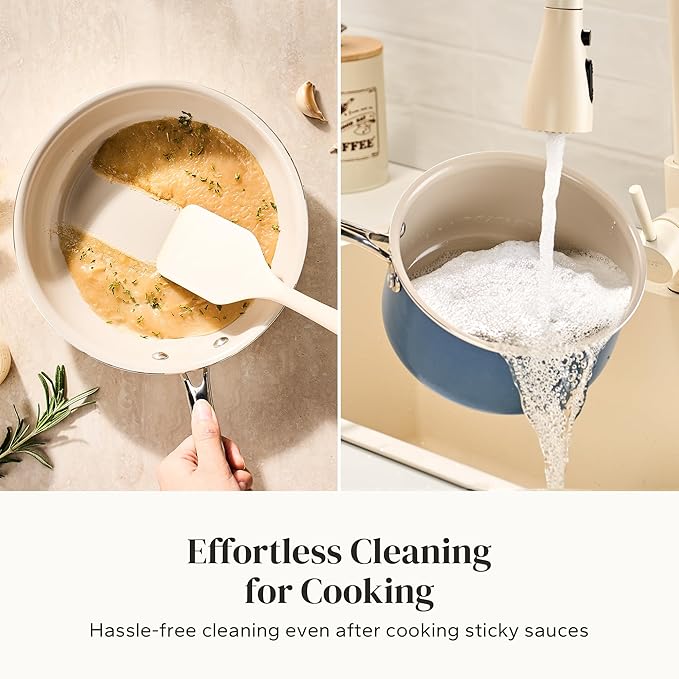 2-Piece Ceramic Cookware Set — 8" Frying Pan & 2.5 Qt Saucepan with Lids, PTFE & PFOA Free, Blue