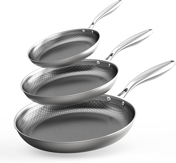 3-Piece Stainless Steel Nonstick Frying Pan Set — 8", 10" & 12", Induction & Oven Safe