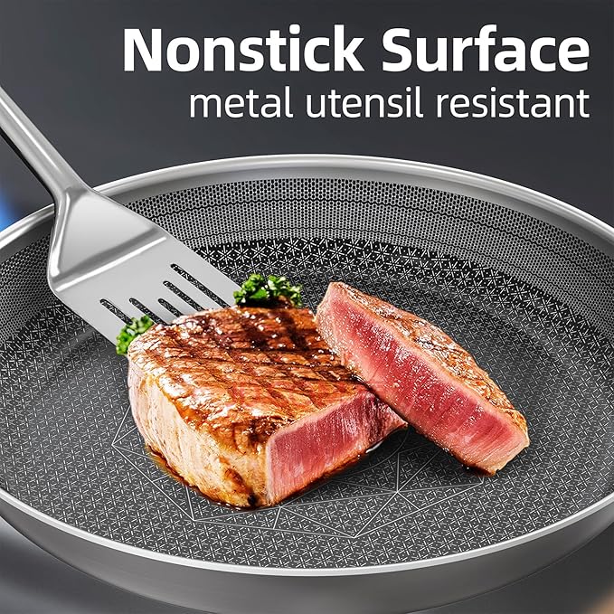 3-Piece Stainless Steel Nonstick Frying Pan Set — 8", 10" & 12", Induction & Oven Safe