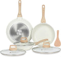 Ceramic Nonstick Frying Pan Set with Lids — PTFE & PFOA Free, All Stovetops, White