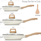 Ceramic Nonstick Frying Pan Set with Lids — PTFE & PFOA Free, All Stovetops, White