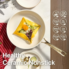 5-Piece Ceramic Nonstick Frying Pan Set — Cream White with Light Gold Stainless Steel Handles, Oven & Dishwasher Safe