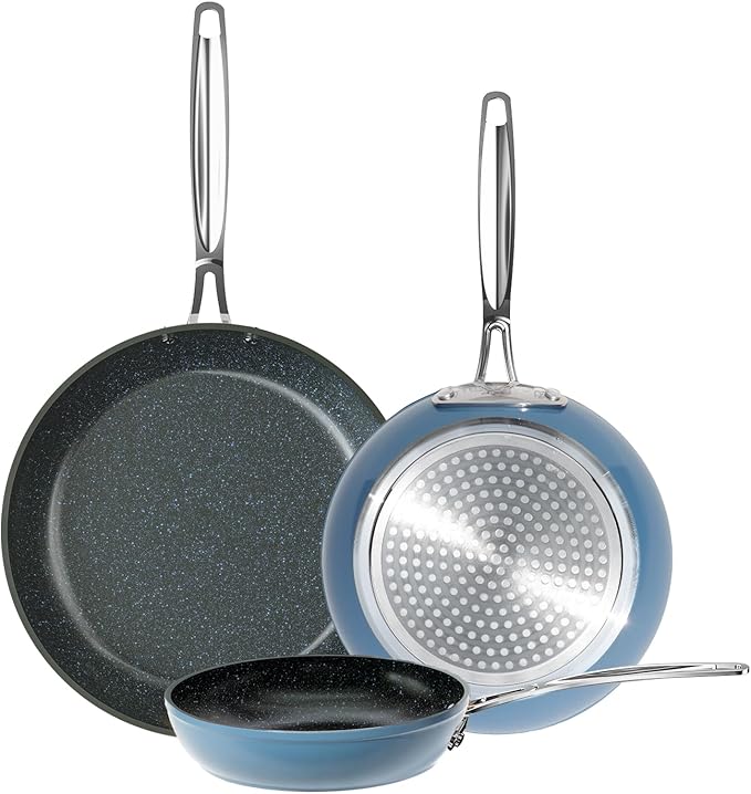 3-Piece Forged Fry Pan Set — 8", 10" & 12" Duralon Blue Ceramic Nonstick, Blue, Induction Ready