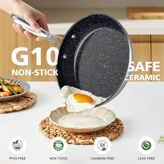 3-Piece Forged Fry Pan Set — 8", 10" & 12" Duralon Blue Ceramic Nonstick, Blue, Induction Ready