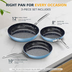 3-Piece Forged Fry Pan Set — 8", 10" & 12" Duralon Blue Ceramic Nonstick, Blue, Induction Ready