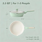 10" Ceramic Nonstick Deep Skillet with Lid — 3.5 Qt Sauté Pan, Induction Safe, Green