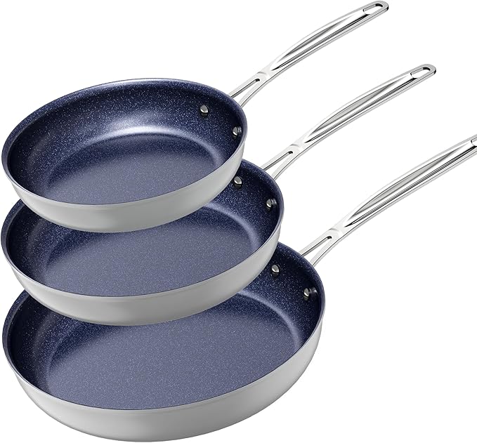 3-Piece Forged Fry Pan Set — 8", 10" & 12" Duralon Blue Ceramic Nonstick, Black, Induction Ready