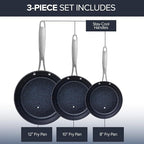 3-Piece Forged Fry Pan Set — 8", 10" & 12" Duralon Blue Ceramic Nonstick, Black, Induction Ready