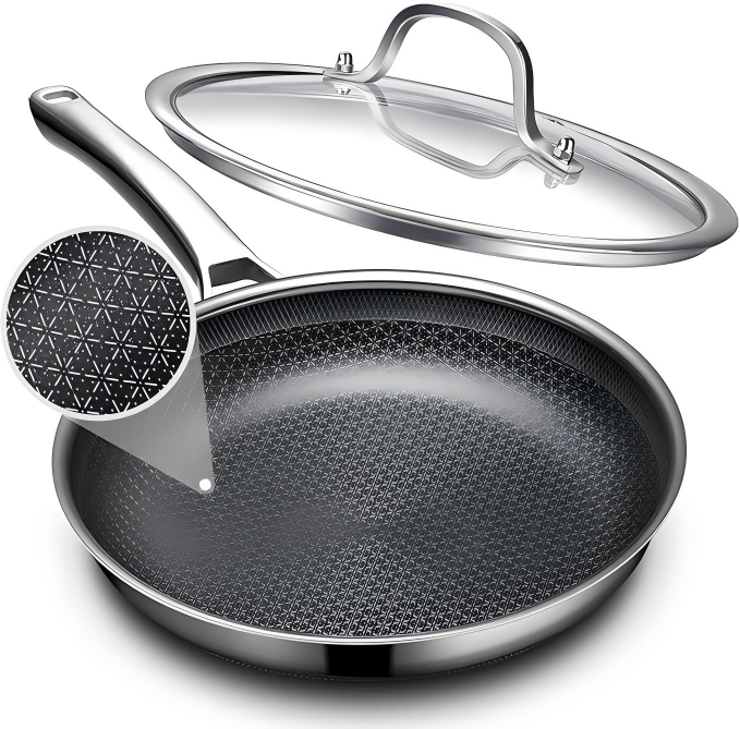 12" Hybrid Nonstick Stainless Steel Frying Pan with Lid — Improved Nonstick Skillet