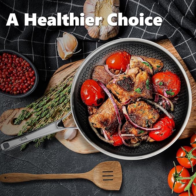12" Hybrid Nonstick Stainless Steel Frying Pan with Lid — Improved Nonstick Skillet