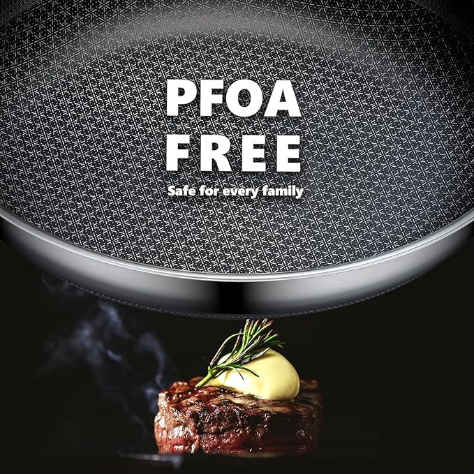 12" Hybrid Nonstick Stainless Steel Frying Pan with Lid — Improved Nonstick Skillet
