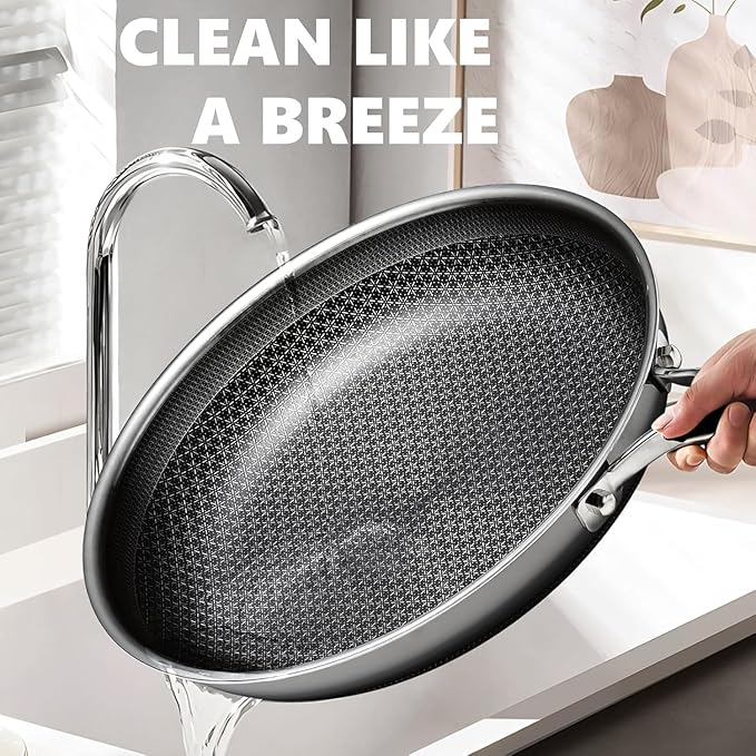 12" Hybrid Nonstick Stainless Steel Frying Pan with Lid — Improved Nonstick Skillet