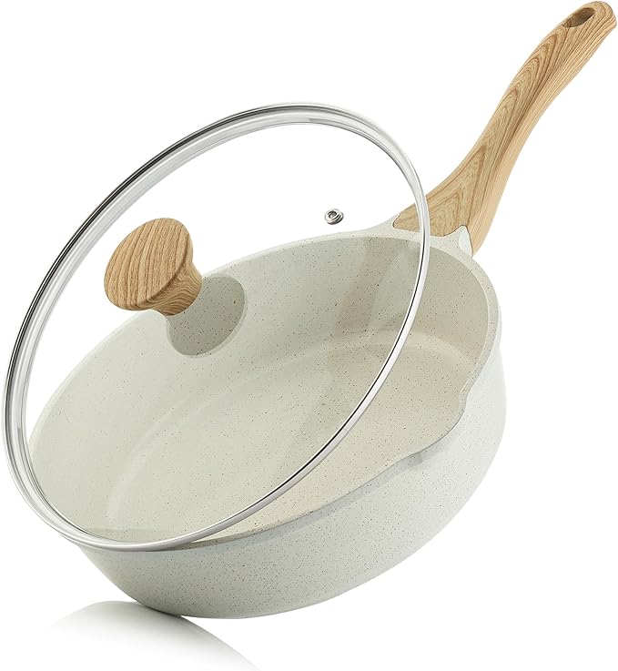 Light Stone Deep Frying Pan With Lid