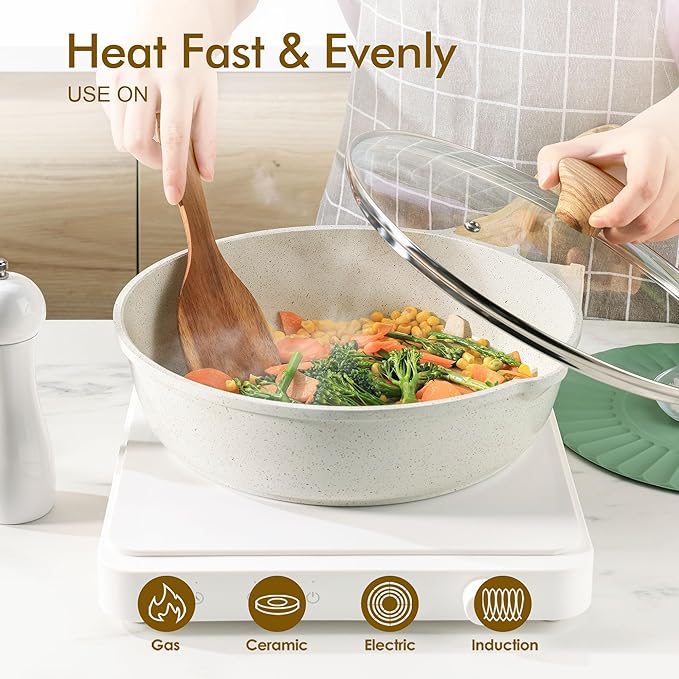 Light Stone Deep Frying Pan With Lid
