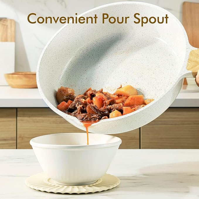 Light Stone Deep Frying Pan With Lid