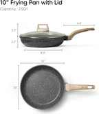 10" Granite Nonstick Frying Pan with Glass Lid — PFOA Free Stone Chef's Skillet, Black