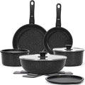 15-Piece Nonstick Cookware Set with Detachable Handles — Stackable, Induction & Oven Safe, Black