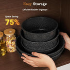 15-Piece Nonstick Cookware Set with Detachable Handles — Stackable, Induction & Oven Safe, Black